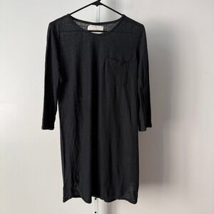 Brochu Walker S Black Linen Silk Knit Shirt Dress Preppy Classic Minimalist